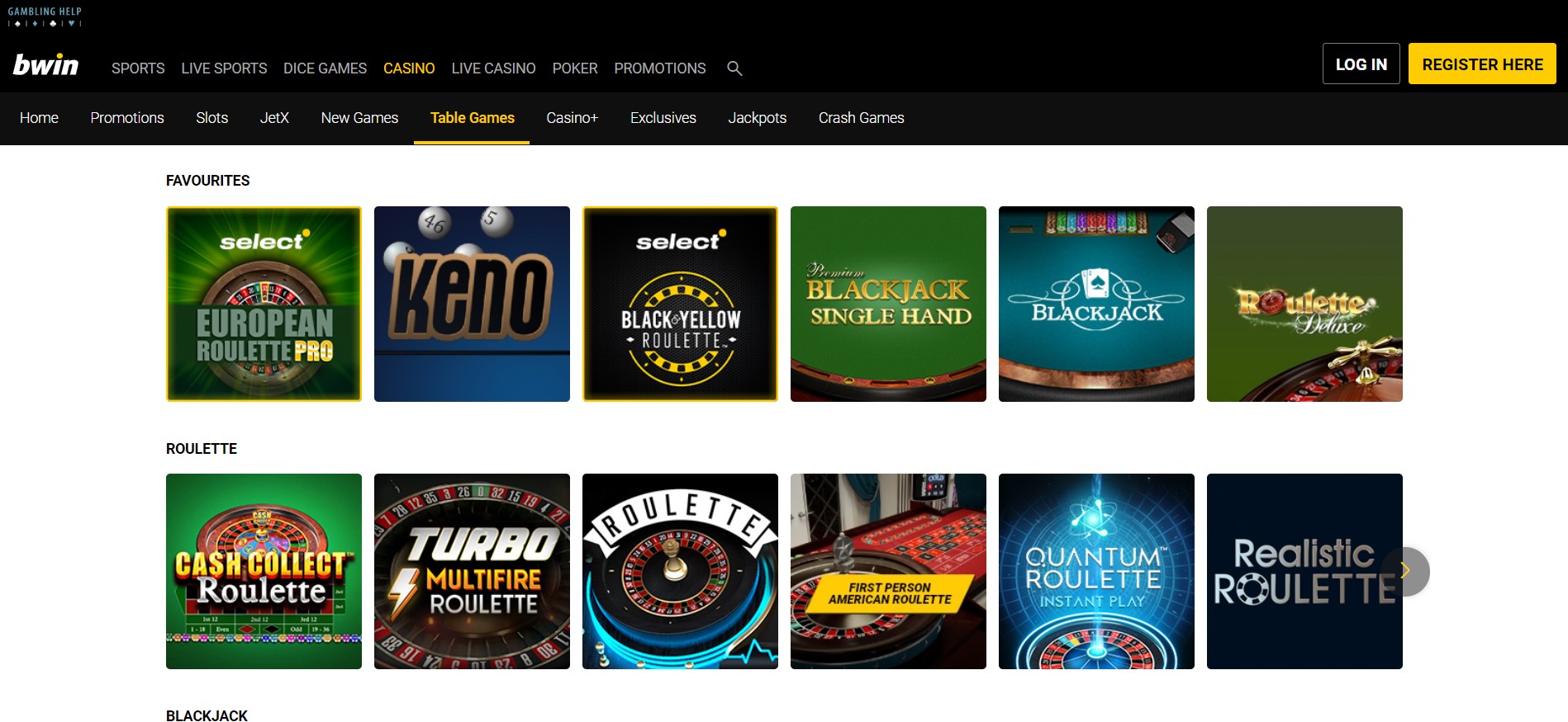 b win casino aanbod van tafelspellen