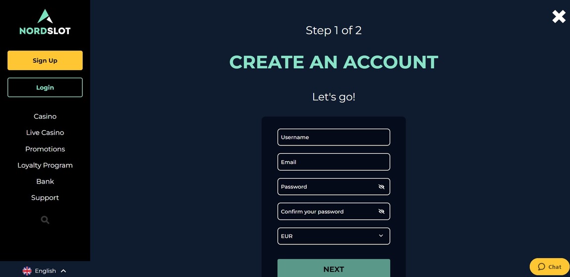 NordSlot casino registration
