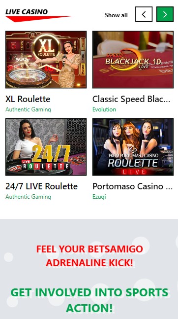 BetsAmigo casino screenshot van mobiele spellen