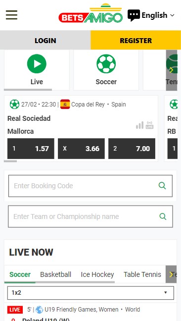 BetsAmigo casino screenshot van mobiel sportwedden