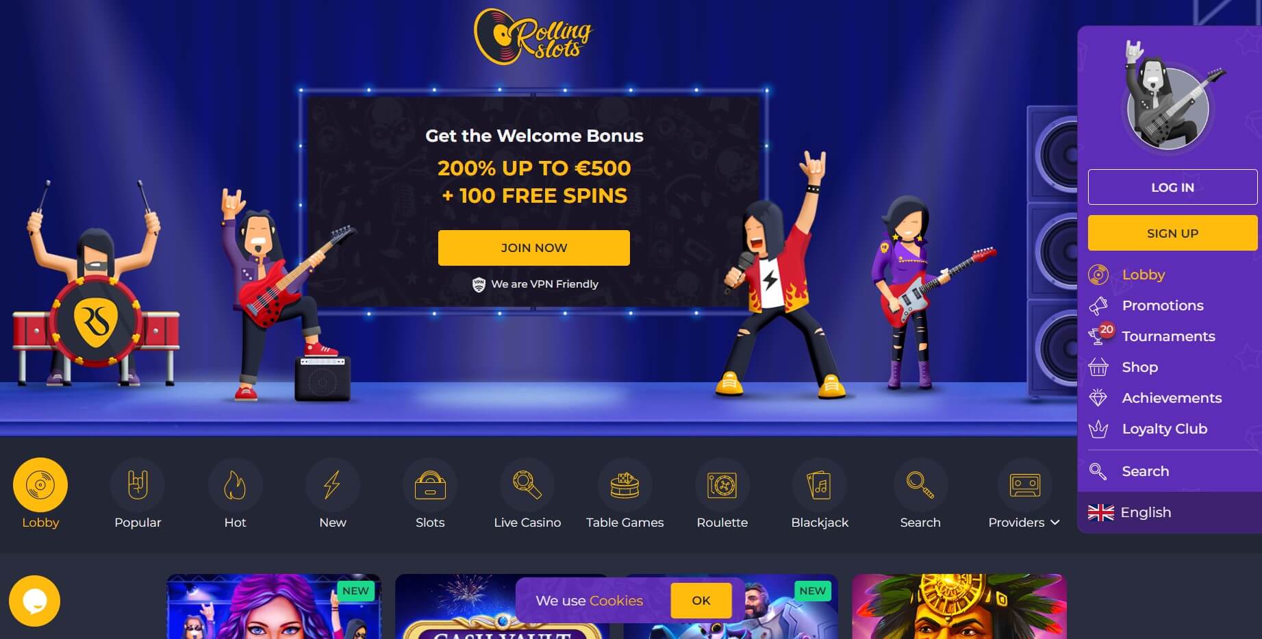 rolling slots home page