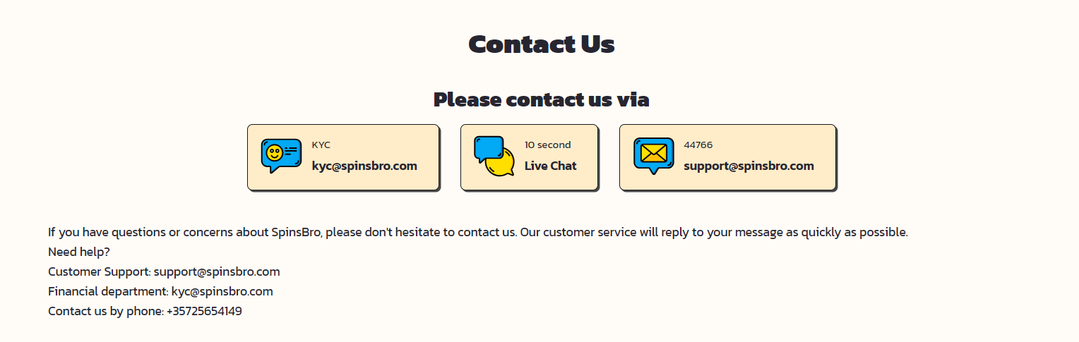 Spinsbro – Contact page