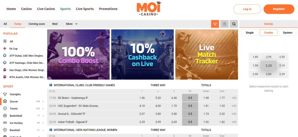 Schermafbeelding van wedden op de website van Moi Casino