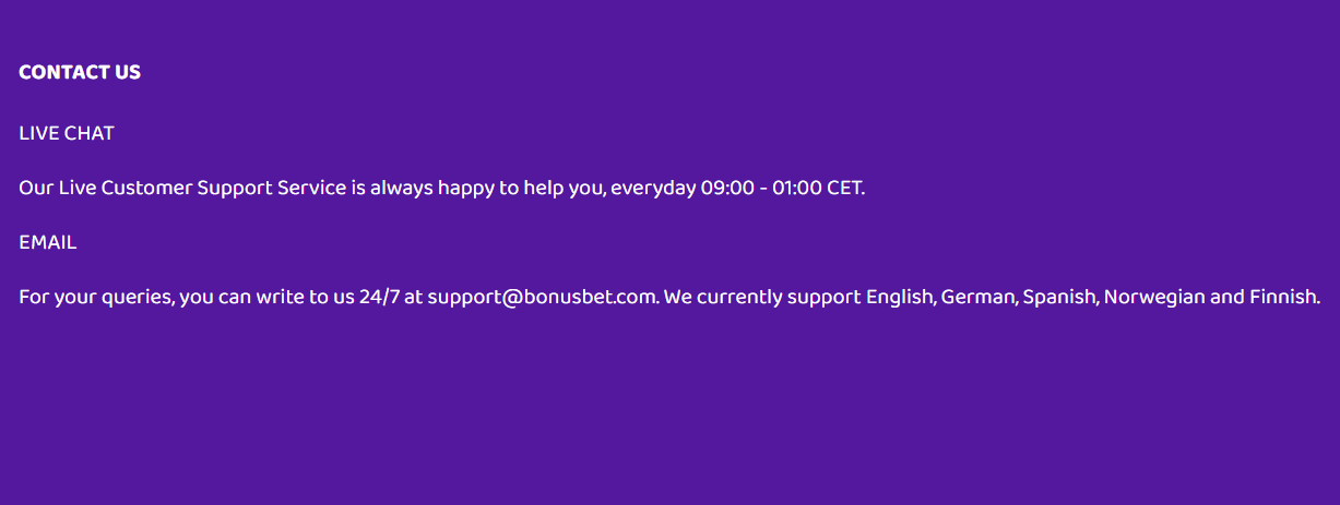 bonusbet casino contact
