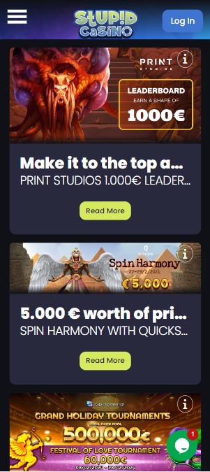 mobiele screenshot van de promoties in stupid casino