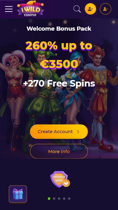 mobiele screenshot van de iWild Casino homepage