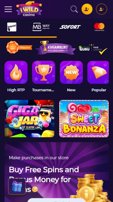 mobiele screenshot van de iWild Casino gokkasten