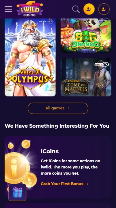 mobiele screenshot van de iWild Casino promotionele aanbiedingen