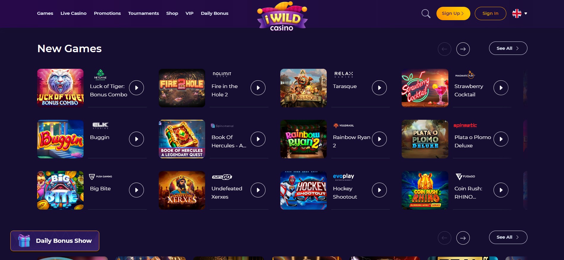 nieuwe spellen op de website van iWild Casino