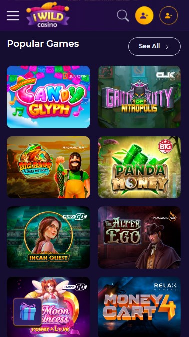 mobiele screenshot van de populairste spellen bij iWild Casino