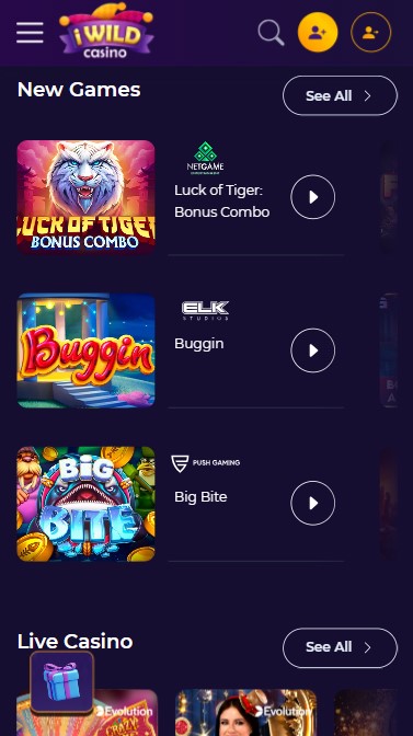 mobiele screenshot van de nieuwe spellen bij iWild Casino