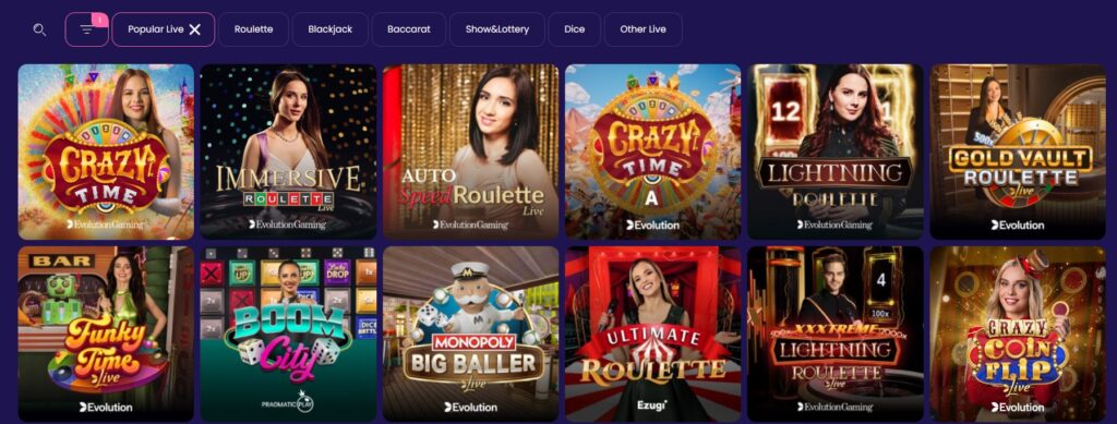 Live casino lobby bij LalaBet