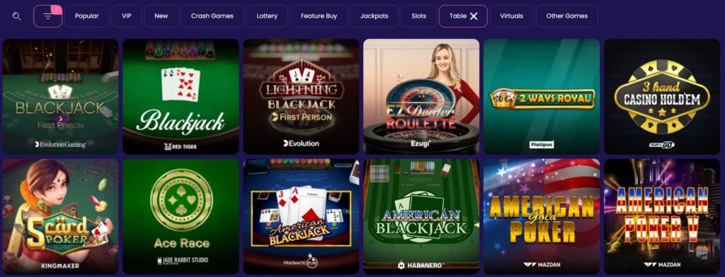 Live casino lobby bij LalaBet (roulette, blackjack, baccarat, etc.). 