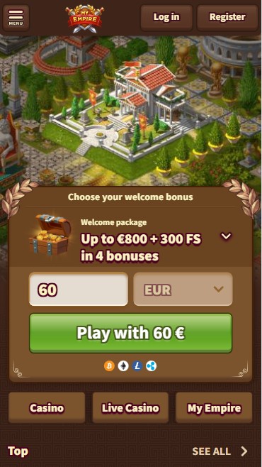 mobiele screenshot van MyEmpire Casino bonus