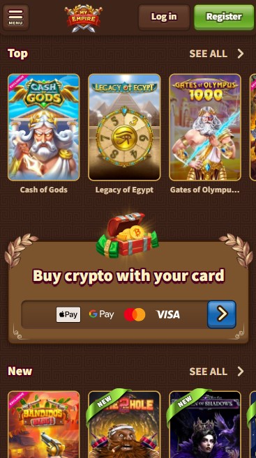 mobiele screenshot van MyEmpire Casino crypto-aanbiedingen