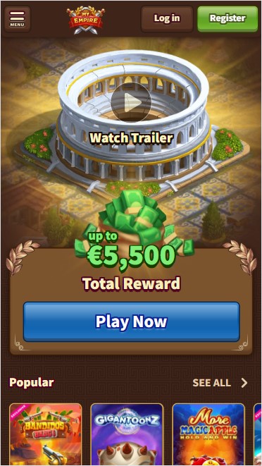 mobiele screenshot van trailer voor het populaire spel bij MyEmpire Casino