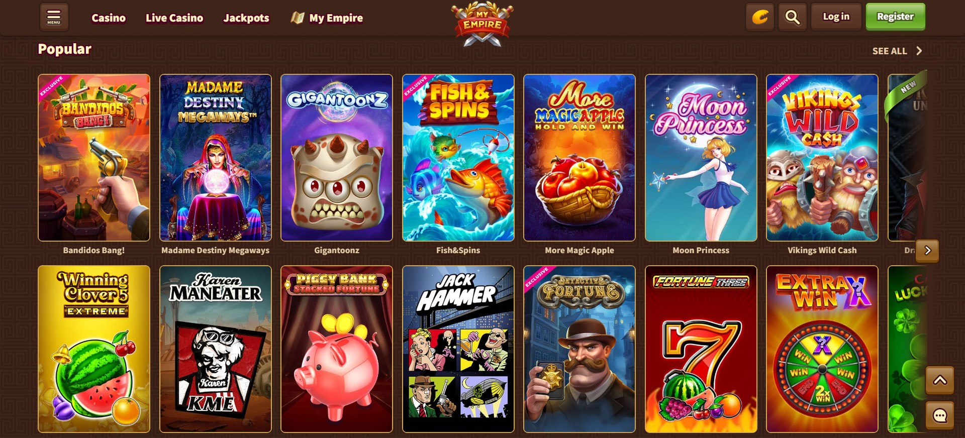 populairste spellen op de website van MyEmpire Casino
