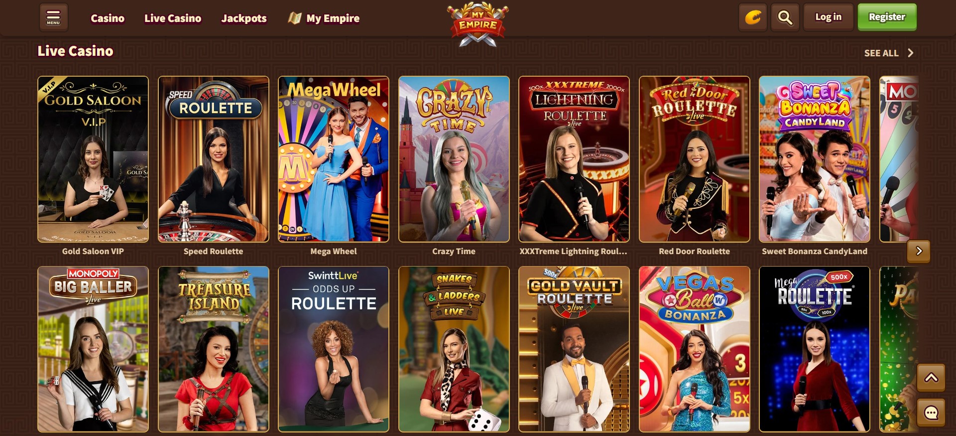 live casinospellen van MyEmpire Casino