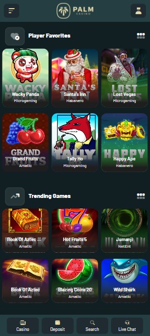 mobiele screenshot van populaire slots van Palm Casino