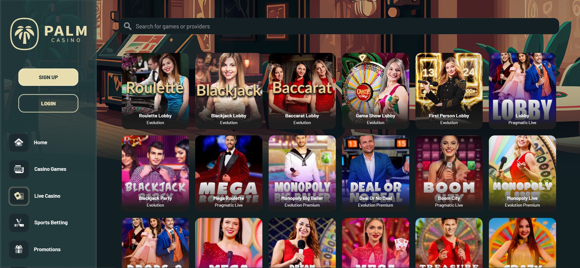 live casinospellen van Palm Casino