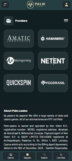 mobiele screenshot van aanbieders op de Palm Casino website