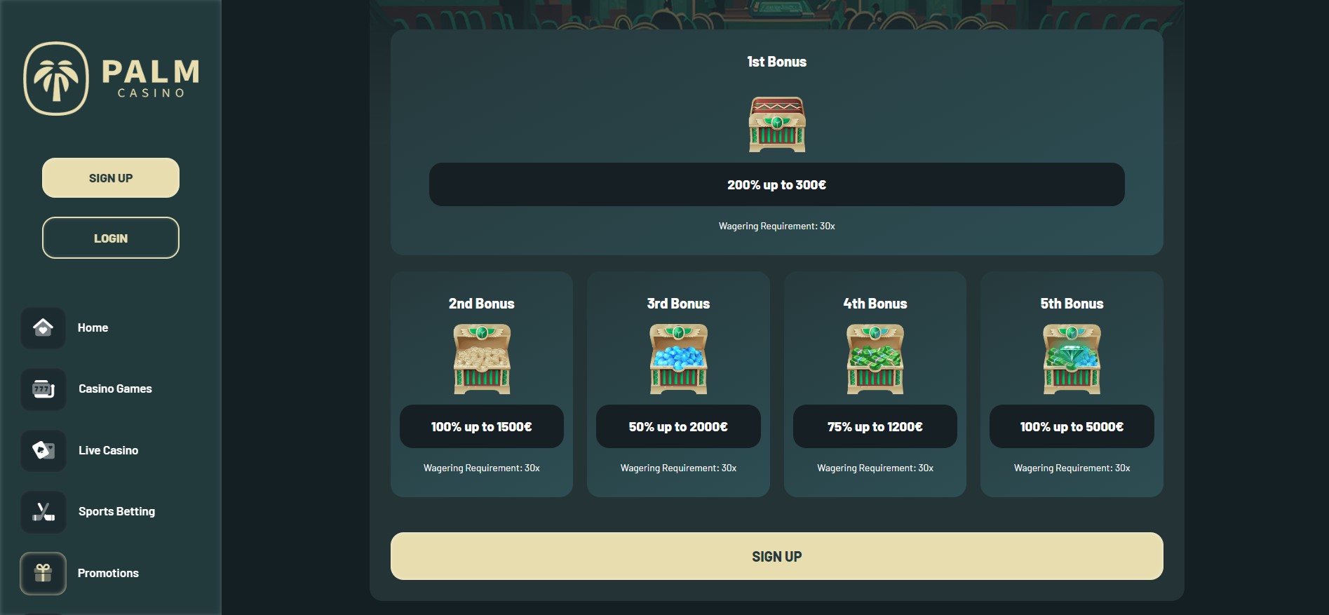 aanbiedingen van Palm Casino bonus