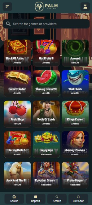 mobiele screenshot van Palm Casino-slots