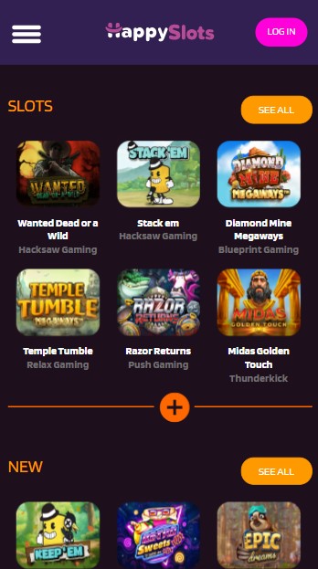 een lijst met slots op de HappySlots casino