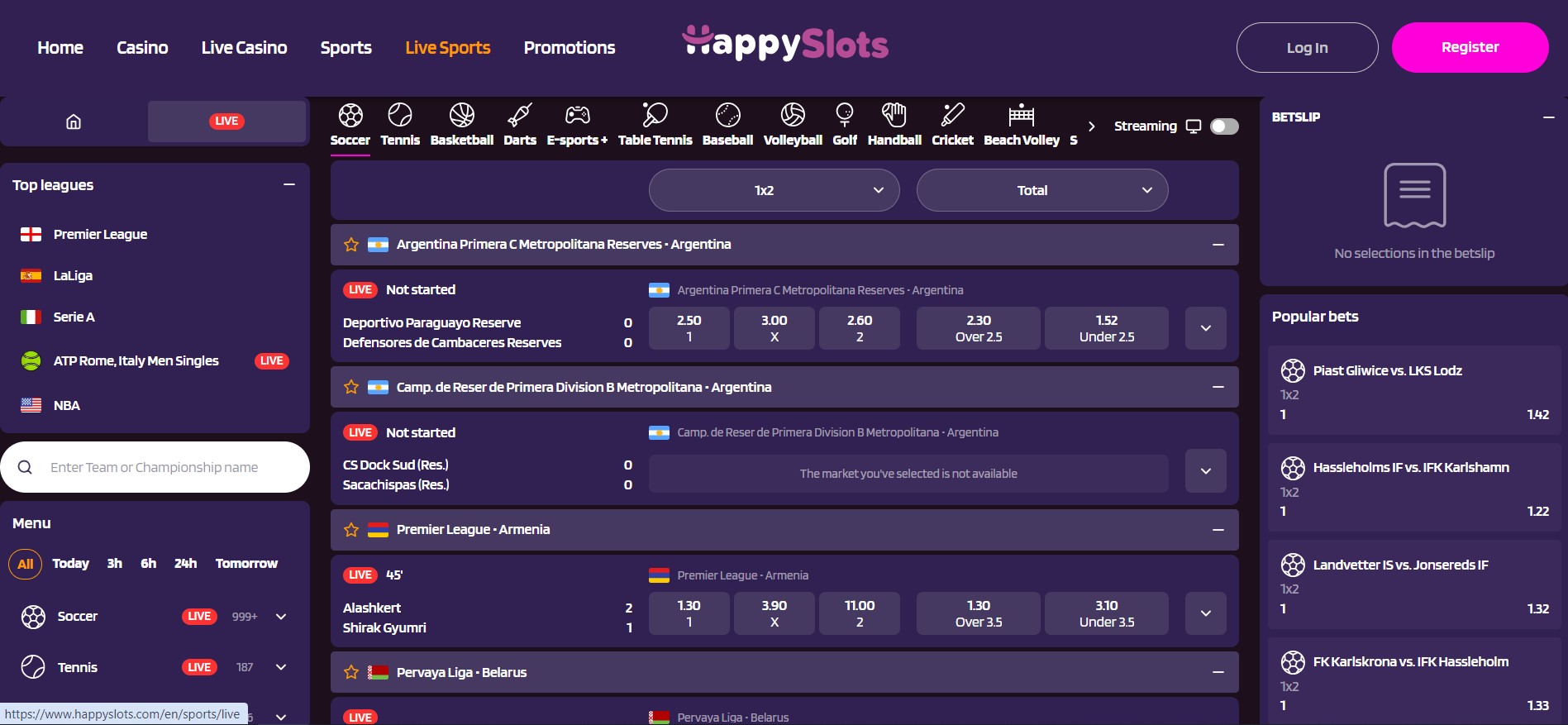 screenshot van sportweddenschappen op de website van HappySlots Casino