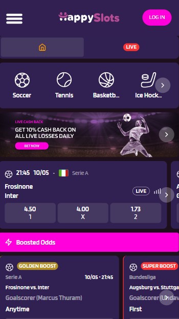 mobiele screenshot van sportweddenschappen op de HappySlots