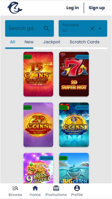 een mobiel screenshot van de nieuwe jackpots op casino orca