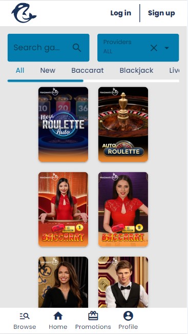 mobiel screenshot van tafelspellen in een casino orca