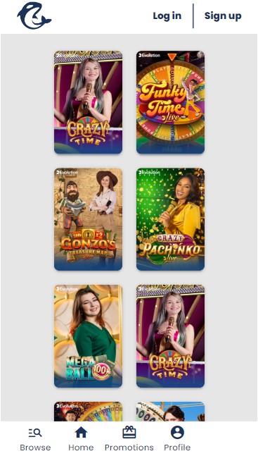 mobiele screenshot van live spelshows in casino orca