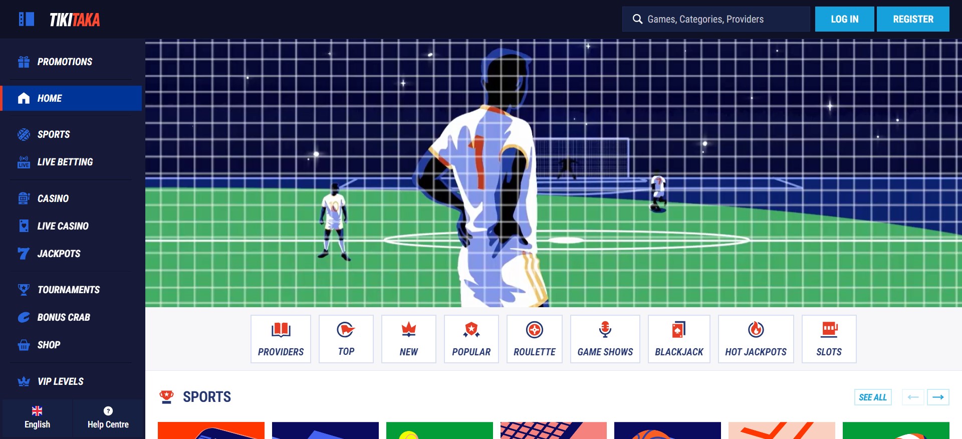 screenshot van de hoofdpagina van TikiTaka Casino