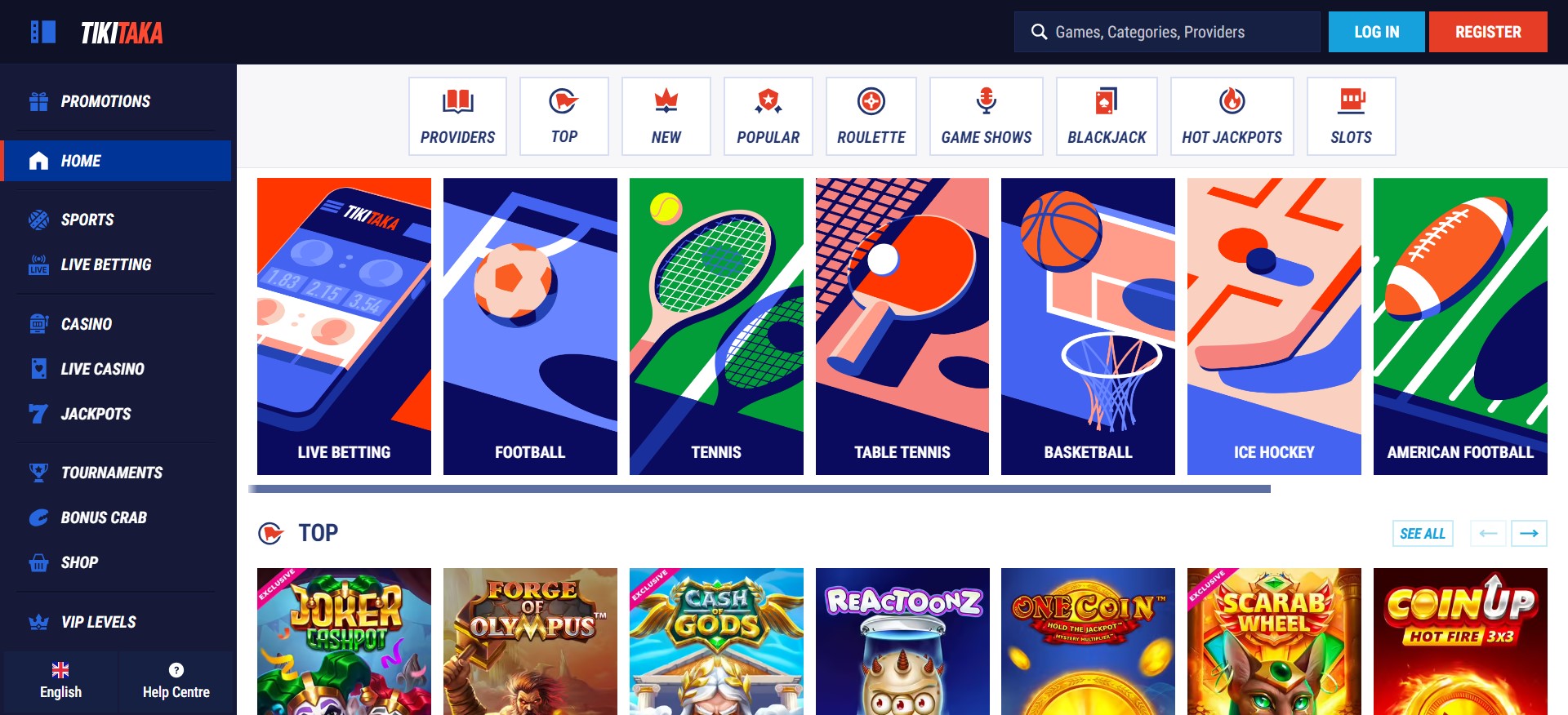 sportaanbiedingen op de TikiTaka casino website
