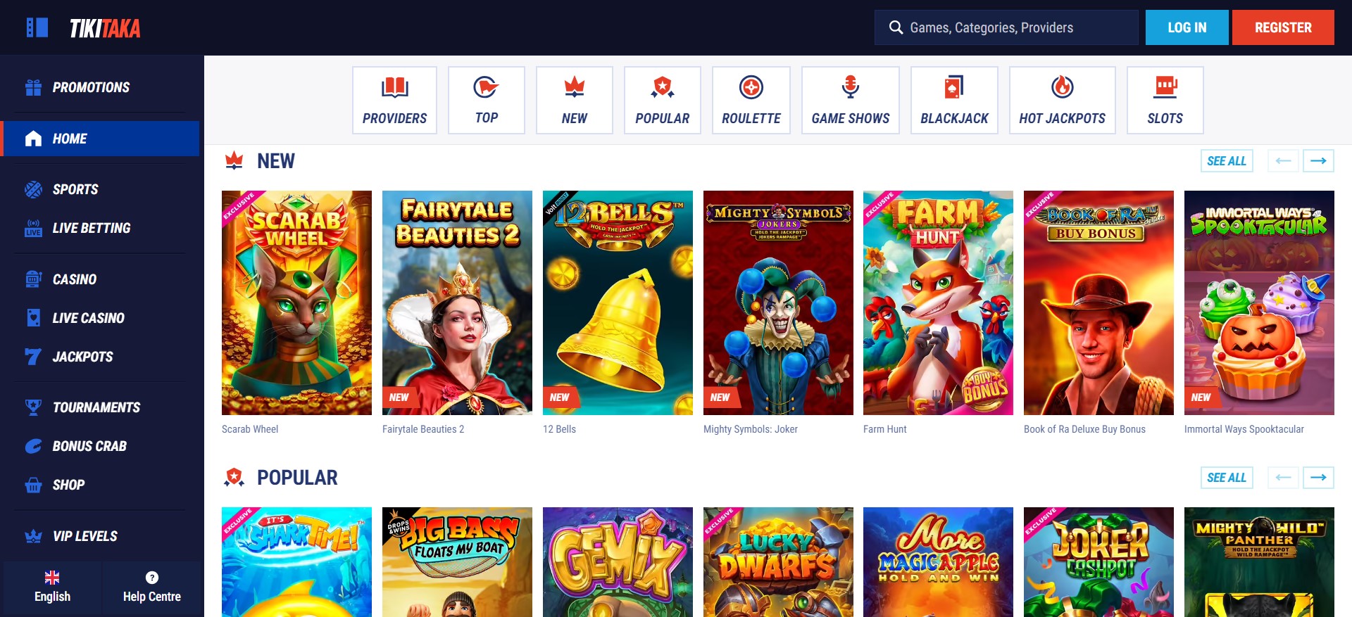 nieuwe gokkasten op de TikiTaka casino website