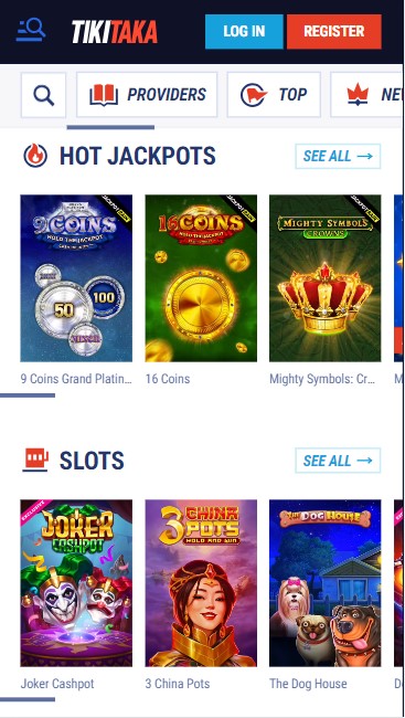hot jackpotspellen op de Tiki Taka-casinowebsite