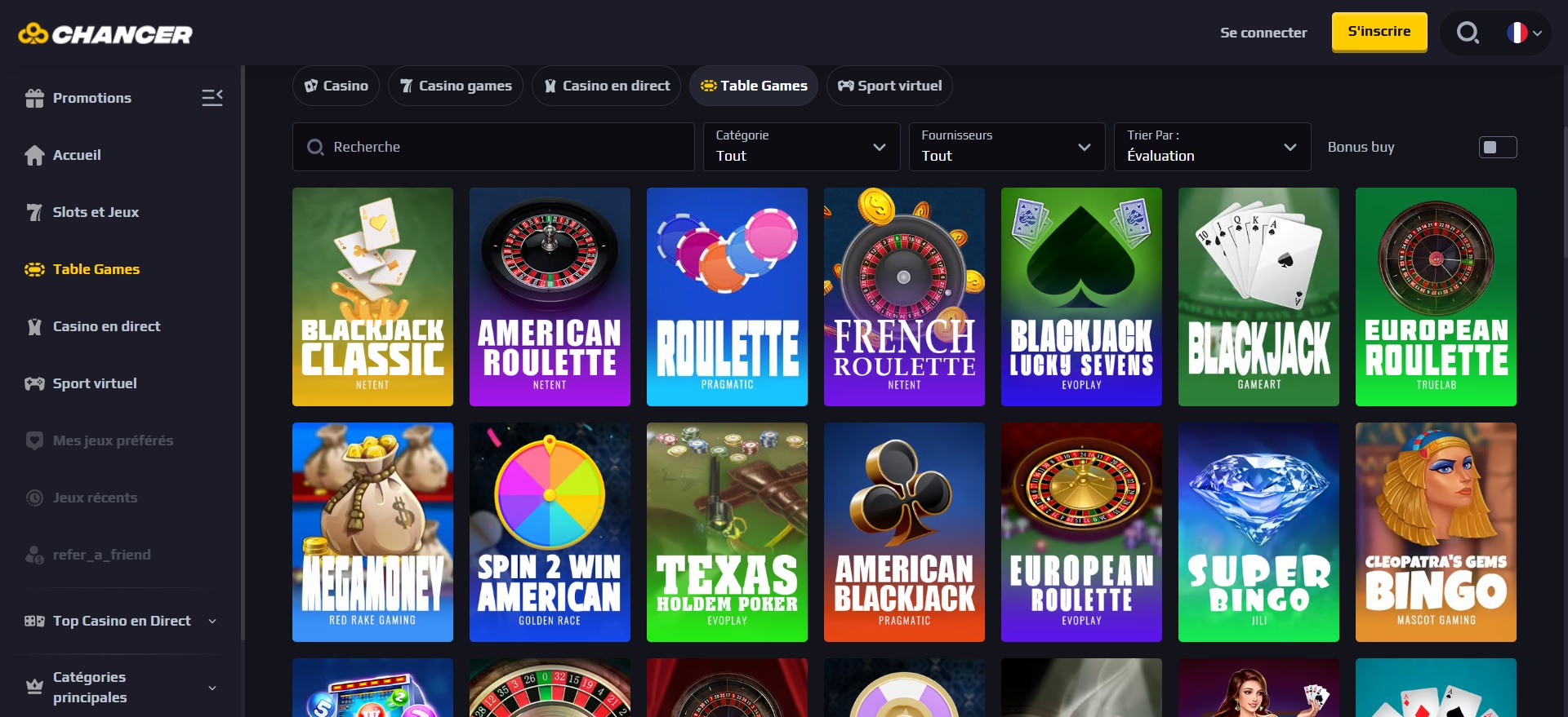 tafelspellen opties bij chancer-bet