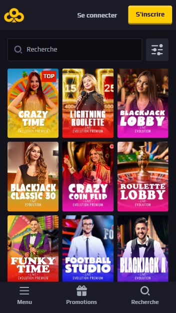 mobiele screenshot van live casino spellen chancer-bet
