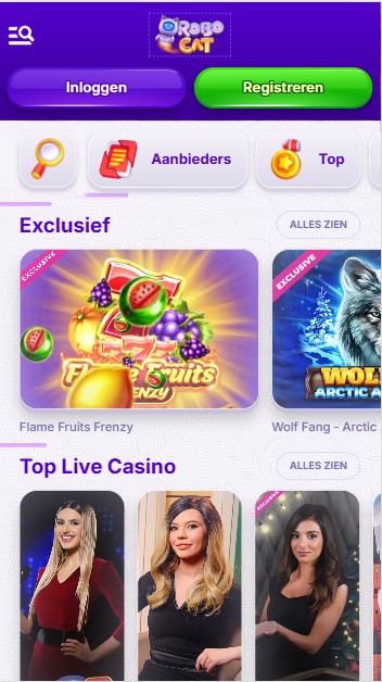 mobiele screenshot van exclusieve gokkasten bij robocat Casino