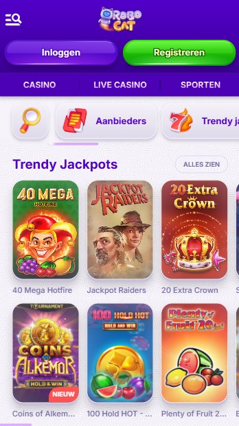 mobiele screenshot van trendy jackpots bij robocat Casino