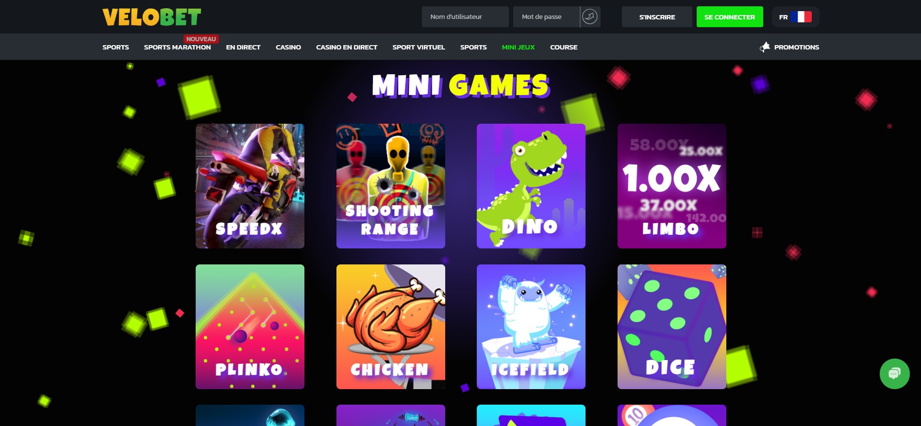 screenshot van mini games bij Velobet casino