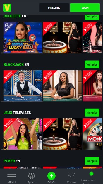 mobiele screenshot van klassieke spellen op de Velobet-website