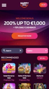HappySpins casino bonus