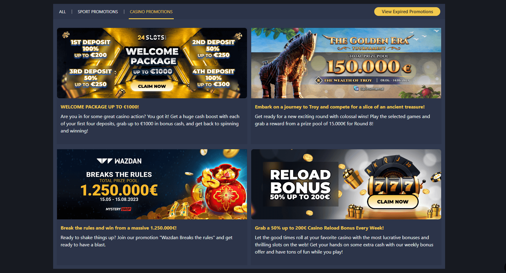 Bonuses and Promotions 24slots Casino