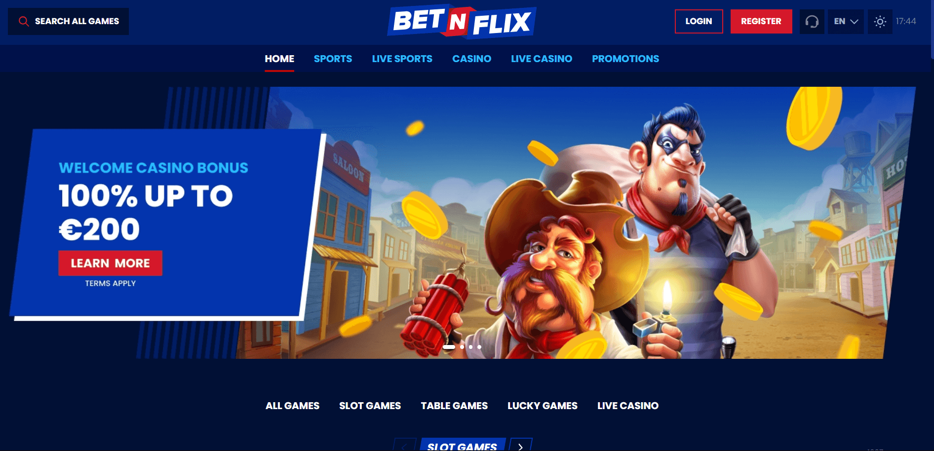 BetNFlix casino homepage